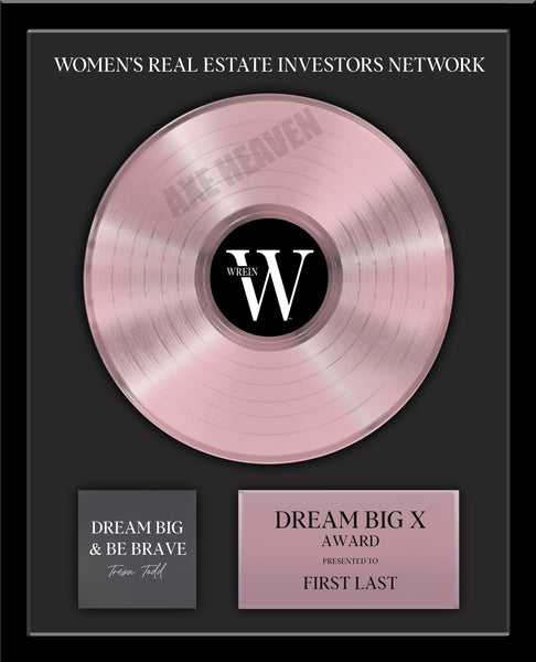 Custom WOMEN'S Award with ROSE FINISH 12" RECORD - 18" x 22" Framed - With Larger Plate & Printed Background Option!