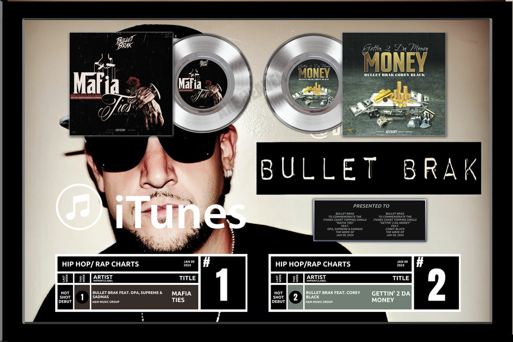 Double 45 Platinum Framed 36" x 24" Record Award - Custom Imprinted Backer with 2 x 7" Platinum Records