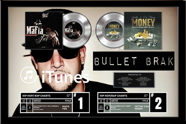 Double 45 Platinum Framed 36" x 24" Record Award - Custom Imprinted Backer with 2 x 7" Platinum Records