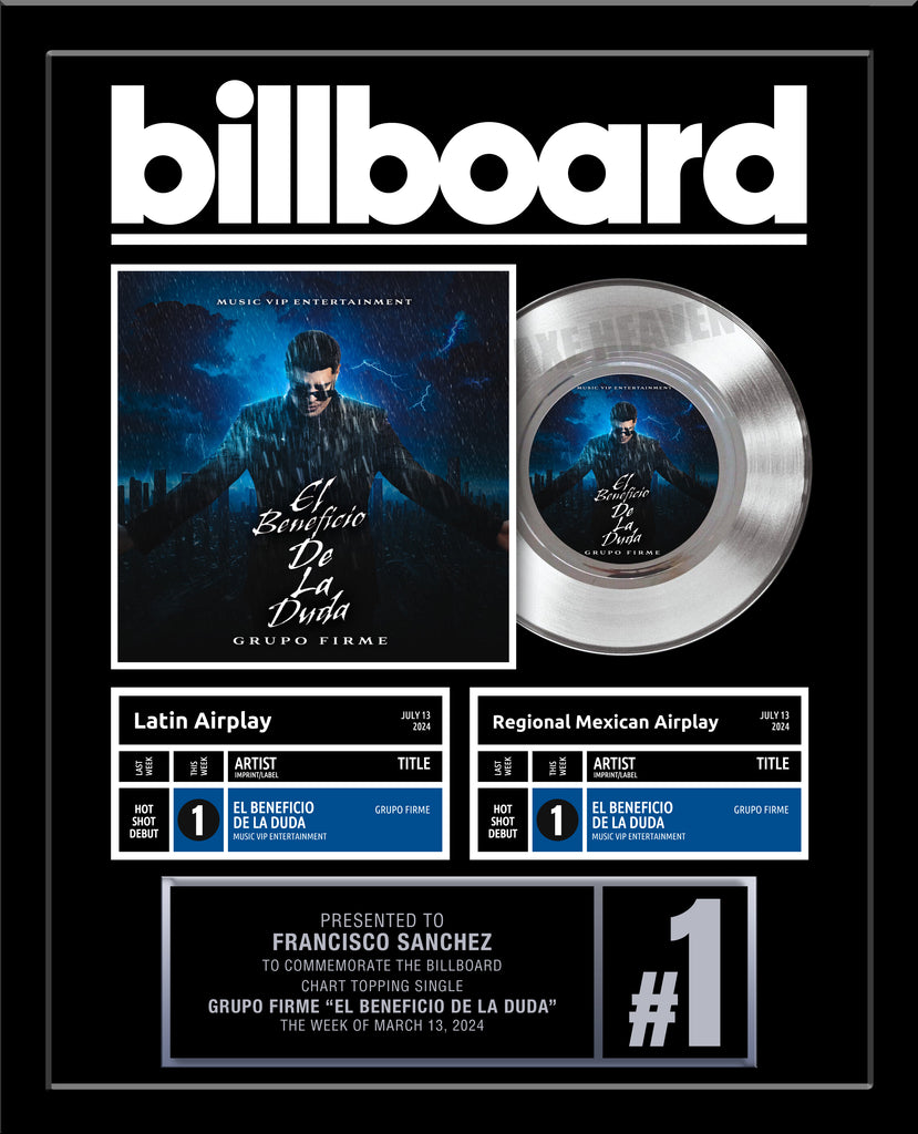 2 or 3 CHART - BILLBOARD Record Award - Platinum 7" Record Album Award - 18" x 22" Framed Artist & Band