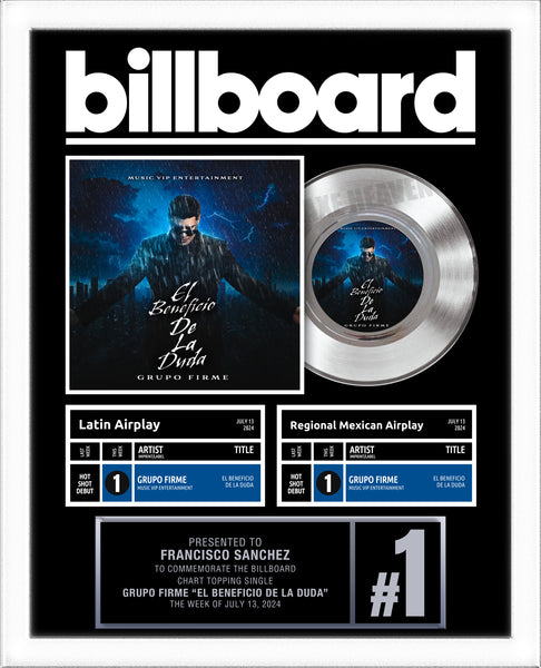 2 or 3 CHART - BILLBOARD Record Award - Platinum 7" Record Album Award - 18" x 22" Framed Artist & Band