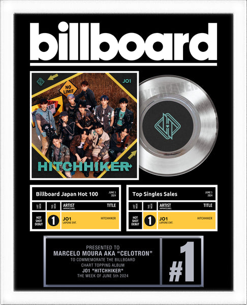 BILLBOARD Record Award - Platinum 7" Record Album Award - 18" x 22" Framed Artist & Band - iTunes, Spotify Recognition