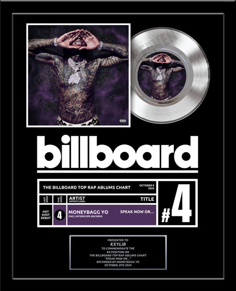 Top of Charts BILLBOARD Record Award - Platinum 7" Record Album Award - WHITE FRAMED - 18" x 22" Artist & Band