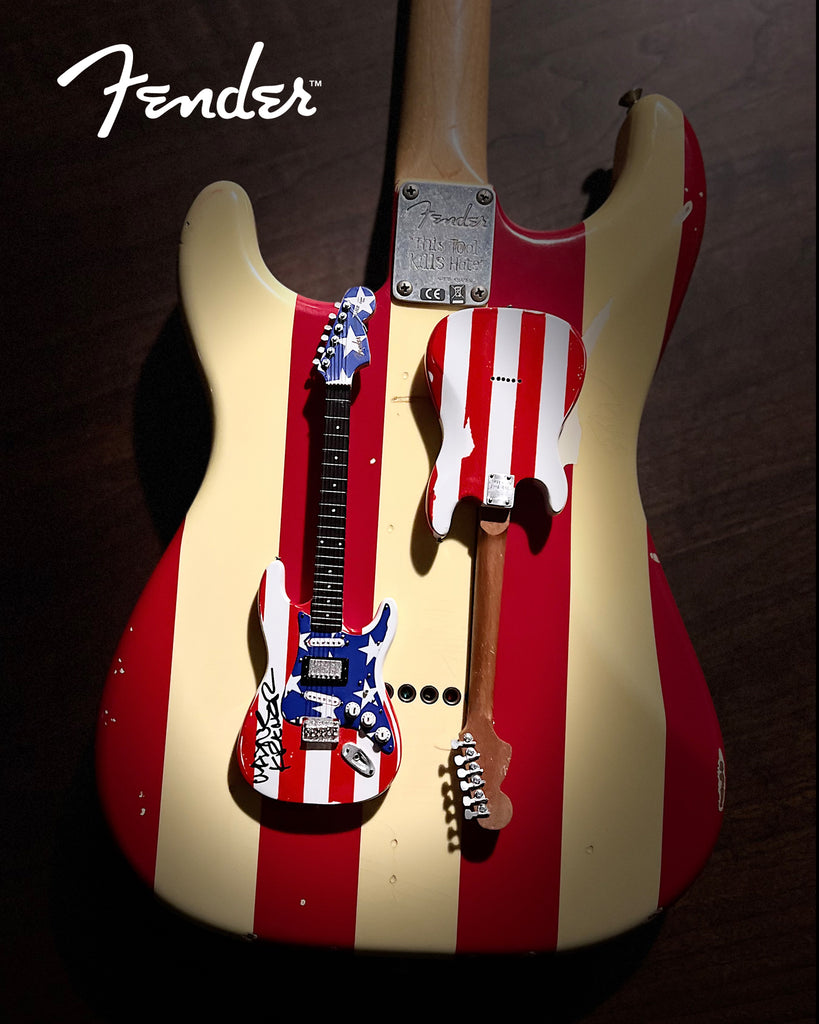 REAL AUTOGRAPHED - Wayne Kramer Mini "USA - Stars N' Stripes" Fender™ Strat™ Guitar Replica - VERY LIMITED!