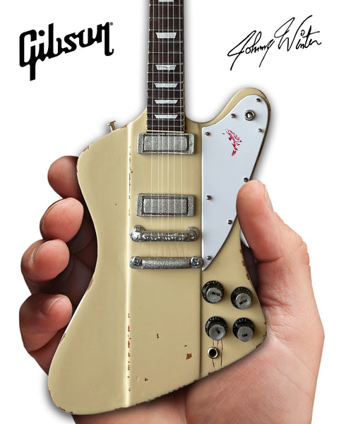 Johnny Winter 1964 Gibson Firebird V Polaris White 1.4 Scale Mini Guitar - Vintage & Distressed