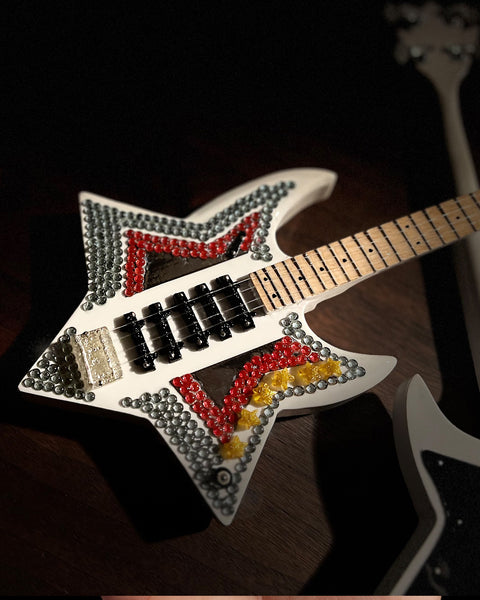 REAL AUTOGRAPHED - Bootsy Collins “Space Bass” Miniature Guitar Replica Bass - LIMITED