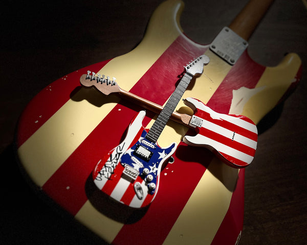 REAL AUTOGRAPHED - Wayne Kramer Mini "USA - Stars N' Stripes" Fender™ Strat™ Guitar Replica - VERY LIMITED!