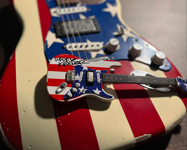 REAL AUTOGRAPHED - Wayne Kramer Mini "USA - Stars N' Stripes" Fender™ Strat™ Guitar Replica - VERY LIMITED!