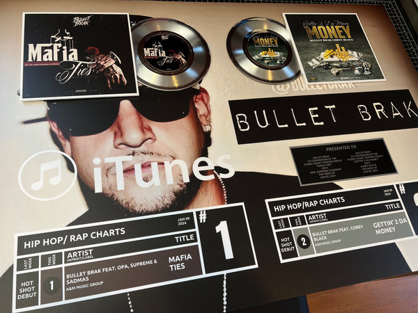 Double 45 Platinum Framed 36" x 24" Record Award - Custom Imprinted Backer with 2 x 7" Platinum Records