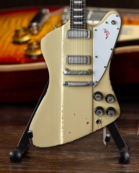 Johnny Winter 1964 Gibson Firebird V Polaris White 1.4 Scale Mini Guitar - Vintage & Distressed