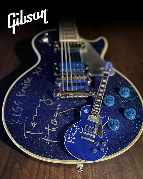 REAL AUTOGRAPHED - Tommy Thayer Gibson Les Paul Electric Blue Mini Guitar Model - VERY LIMITED!