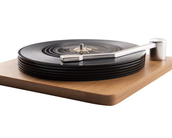 CUSTOM Logo Record Coaster Set of 6 with Bamboo Record Player - 4.25" Vinyl Record Coasters with Anti-Skid Bottom - 6 Images
