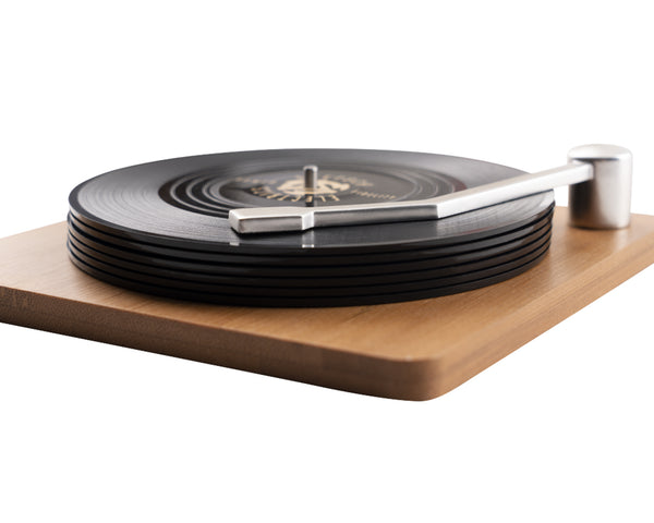 CUSTOM Logo Record Coaster Set of 6 with Bamboo Record Player - 4.25" Vinyl Record Coasters with Anti-Skid Bottom - 2 Images