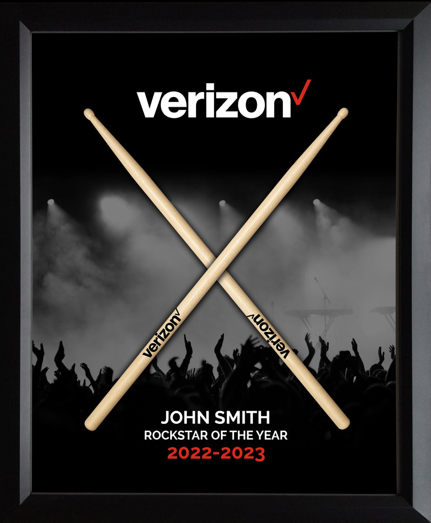 Custom ROCKSTAR Award Framed Shadowbox with Drumsticks - 18" x 22" Great for Artists, Bands, & Corporate Gifts!