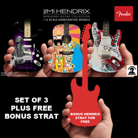 Officially Licensed Jimi Hendrix Miniature Guitar Set of 3 Includes FREE Bonus Strat