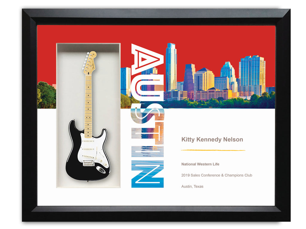 22" x 19" Rockstar Award Framed Shadowbox with Custom Matte Print & 10" Mini Guitar