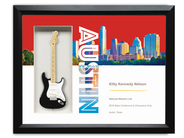 22" x 19" Rockstar Award Framed Shadowbox with Custom Matte Print & 10" Mini Guitar