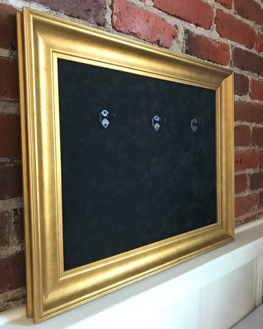 22” x 18” - 3 x Mini Guitar Display Frame - Black Suede - Warm Gold Leafing 2 1/4” Wood Frame