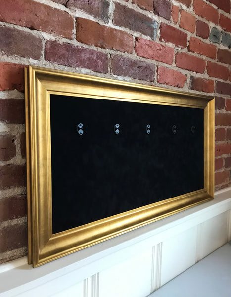 33” x 18” - 5 x Mini Guitar Display Frame - Black Suede - Warm Gold Leafing 2 1/4” Wood Frame
