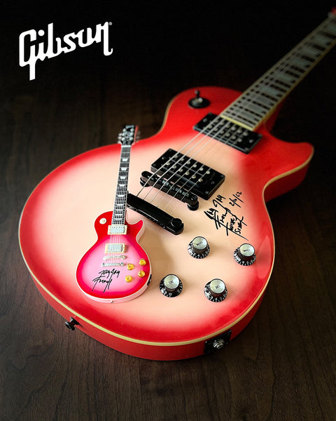 REAL AUTOGRAPHED - Gibson Les Paul Jay Jay French Twisted Sister Pinkburst 1:4 Scale Mini Guitar Model