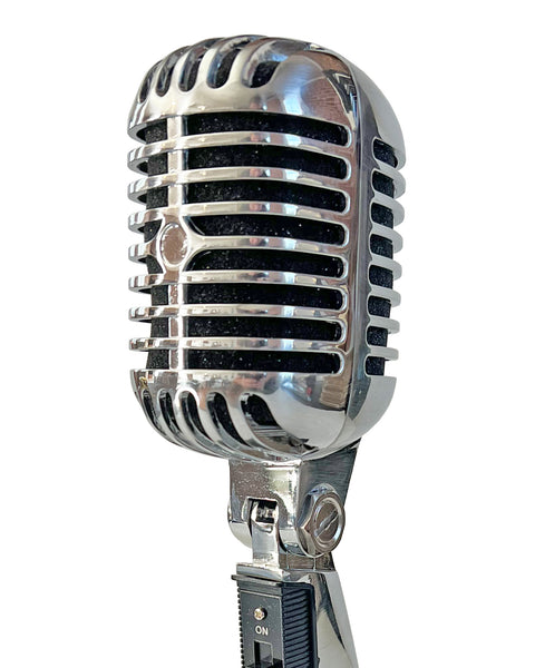 CHROME Microphone Trophy Award - Rockstar Real Metal Vintage Retro Microphone Trophy Award - Black Marble Base