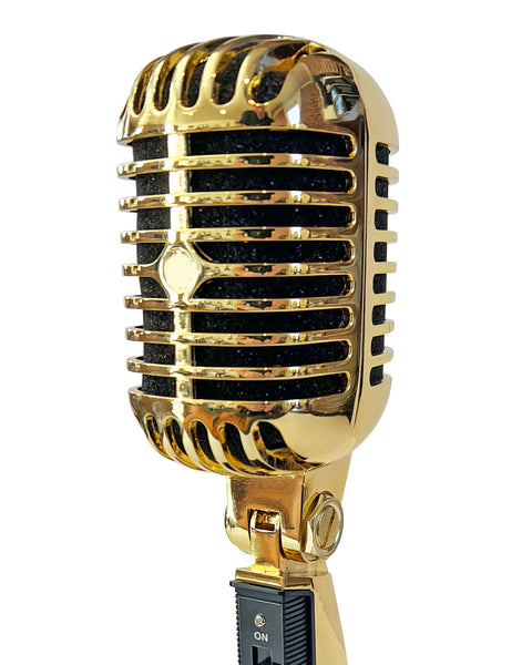 GOLD Microphone Trophy Award - Rockstar Real Metal Vintage Retro Microphone Trophy Award - Black Marble Base