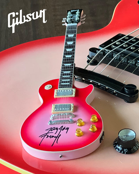REAL AUTOGRAPHED - Gibson Les Paul Jay Jay French Twisted Sister Pinkburst 1:4 Scale Mini Guitar Model