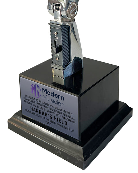 CHROME Microphone Trophy Award - Rockstar Real Metal Vintage Retro Microphone Trophy Award - Black Marble Base