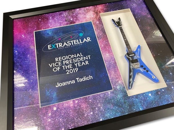 22" x 19" Rockstar Award Framed Shadowbox with Custom Matte Print & 10" Mini Guitar