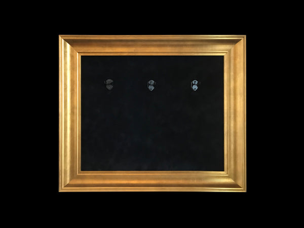 22” x 18” - 3 x Mini Guitar Display Frame - Black Suede - Warm Gold Leafing 2 1/4” Wood Frame
