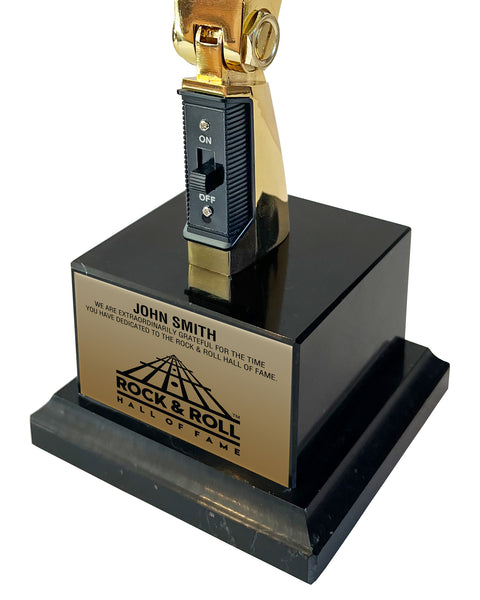 GOLD Microphone Trophy Award - Rockstar Real Metal Vintage Retro Microphone Trophy Award - Black Marble Base