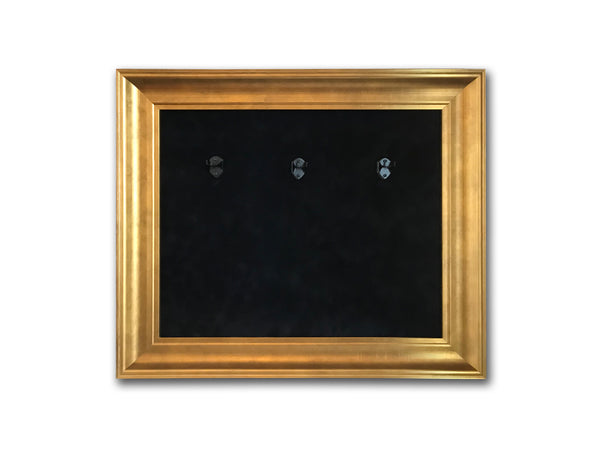 22” x 18” - 3 x Mini Guitar Display Frame - Black Suede - Warm Gold Leafing 2 1/4” Wood Frame