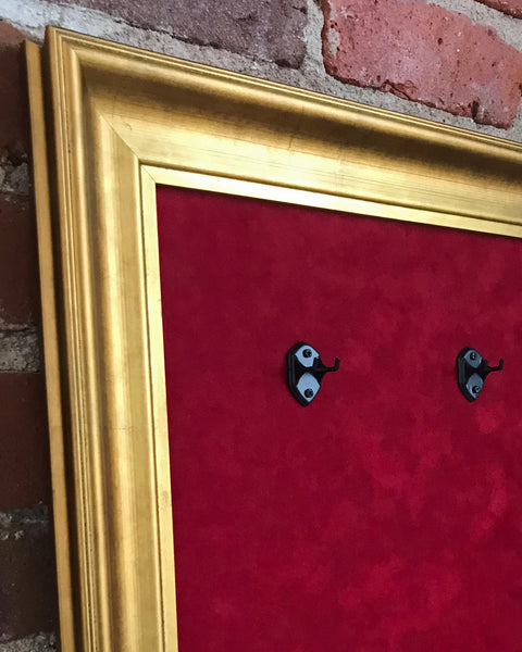22” x 18” - 3 x Mini Guitar Display Frame - Deep Red Suede - Warm Gold Leafing 2 1/4” Wood Frame