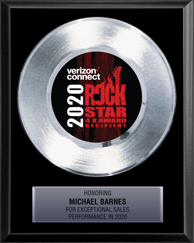 8" x 10" Plaque with 7" Platinum Record - 45 Single Style Classic Platinum Record Rockstar Award