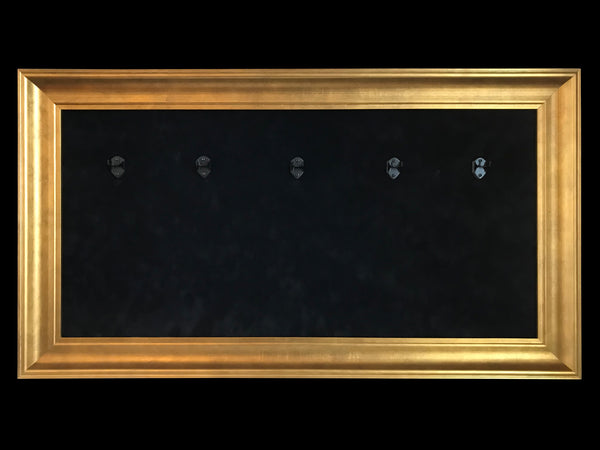 33” x 18” - 5 x Mini Guitar Display Frame - Black Suede - Warm Gold Leafing 2 1/4” Wood Frame