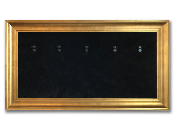33” x 18” - 5 x Mini Guitar Display Frame - Black Suede - Warm Gold Leafing 2 1/4” Wood Frame