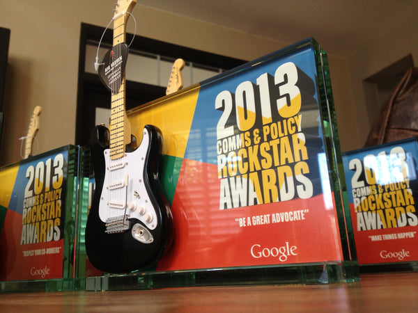 Rockstar Music Award Trophy with 10" Mini Guitar - 7" x 5" Glass Frame