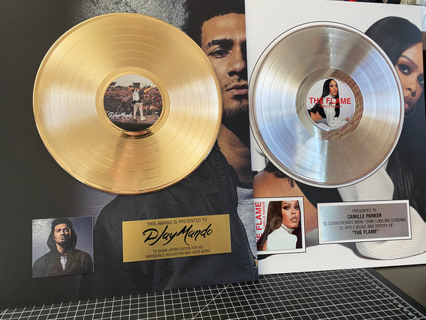 GOLD RECORD Album Tribute 18" x 22" Framed Artist & Band 12" - Metalized Gold Record