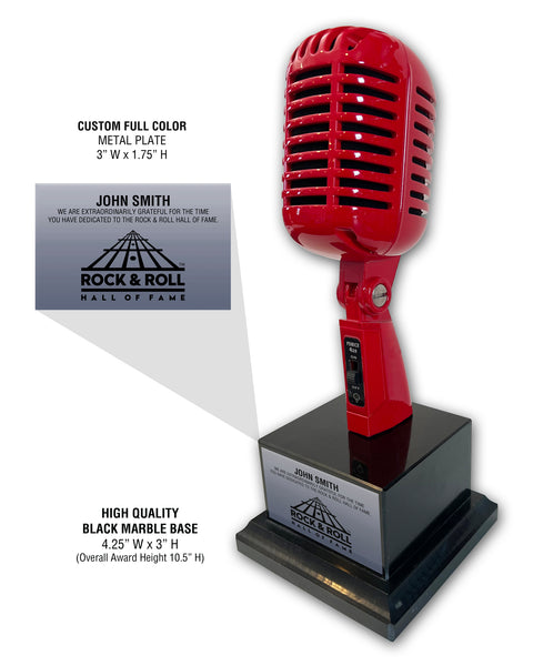 RED Vintage Microphone Award - Rockstar Real Retro Microphone Trophy Award - Black Marble Base