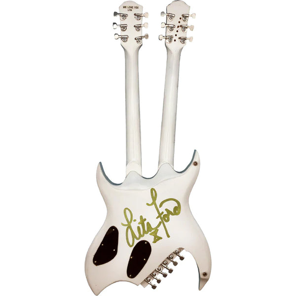 Lita Ford Limited Edition Signed White Double Neck Mini Guitar Replica Collectible