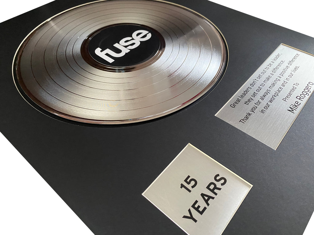 CUSTOM CUT MAT Platinum Record Award - Personalized 18" x 22" Framed Award for Business, Artist, & Band - Platinum Metal Plates Included