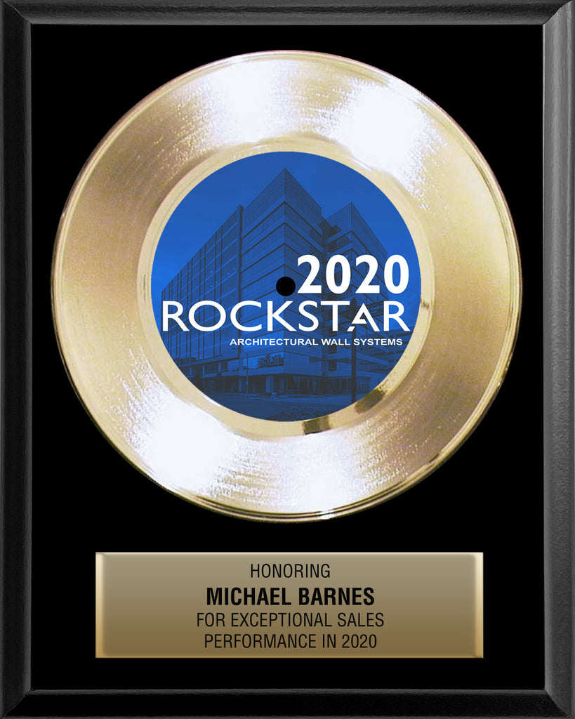 8" x 10" Plaque with 7" Gold Record - 45 Single Style Classic Gold Record Rockstar Award