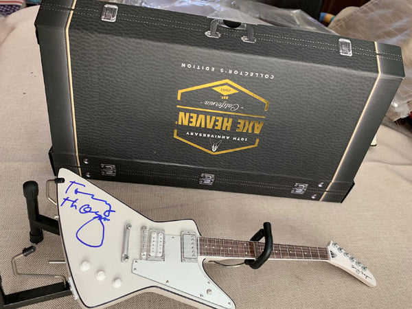 Tommy Thayer from KISS Autographed Miniature Pearl White Lighting Explorer Handcrafted Guitars