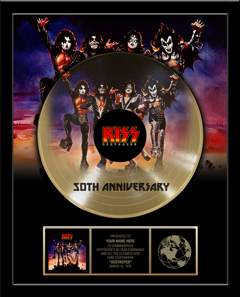 KISS® 50th Anniversary 12" Gold Record Tribute of The DESTROYER Album - Personalized with YOUR NAME - 18" x 22" Framed