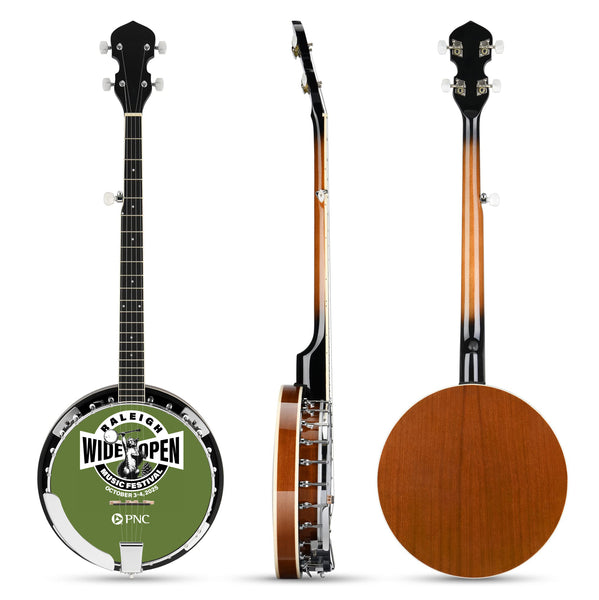 CUSTOM PROMOTIONAL Banjo with YOUR DESIGN - Full Size 5 String Tenor with Banjo Kit Tuner Gig Bag, Stringed Promo Musical Instruments