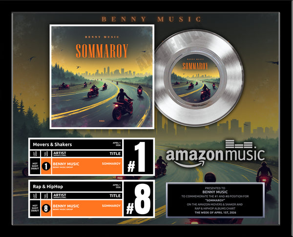 HORIZONTAL - TOP of CHARTS Real Platinum 7" Record Album Award - 22" x 18" Framed Artist & Band - Billboard, iTunes, Spotify Recognition