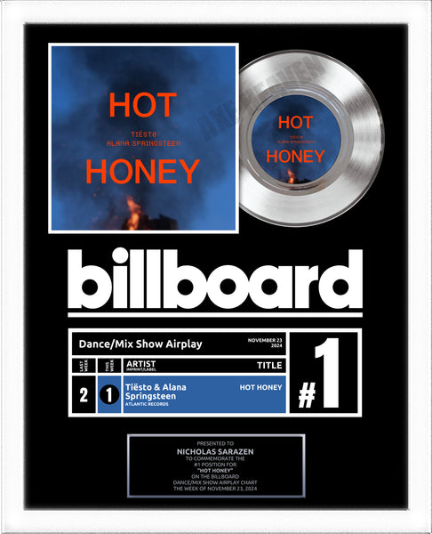 BILLBOARD Record Award - Platinum 7" Record Album Award - 18" x 22" Framed Artist & Band - iTunes, Spotify Recognition