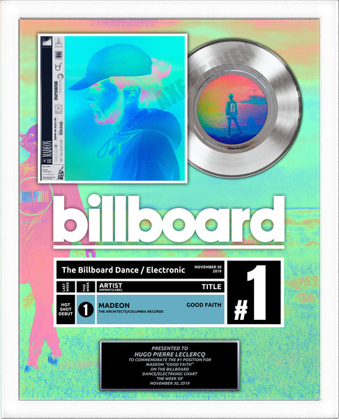 Top of Charts BILLBOARD Record Award - Platinum 7" Record Album Award - WHITE FRAMED - 18" x 22" Artist & Band