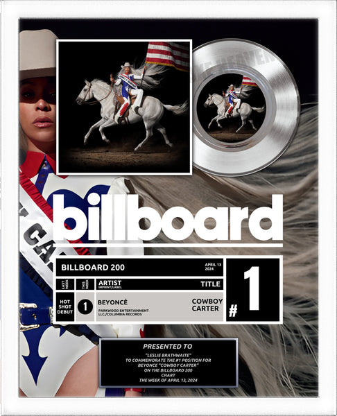 Top of Charts BILLBOARD Record Award - Platinum 7" Record Album Award - WHITE FRAMED - 18" x 22" Artist & Band