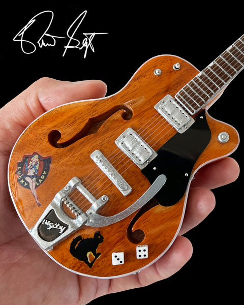 Brian Setzer Gretsch Nashville Orange Dice Hollow Body Mini Guitar Replica Collectible